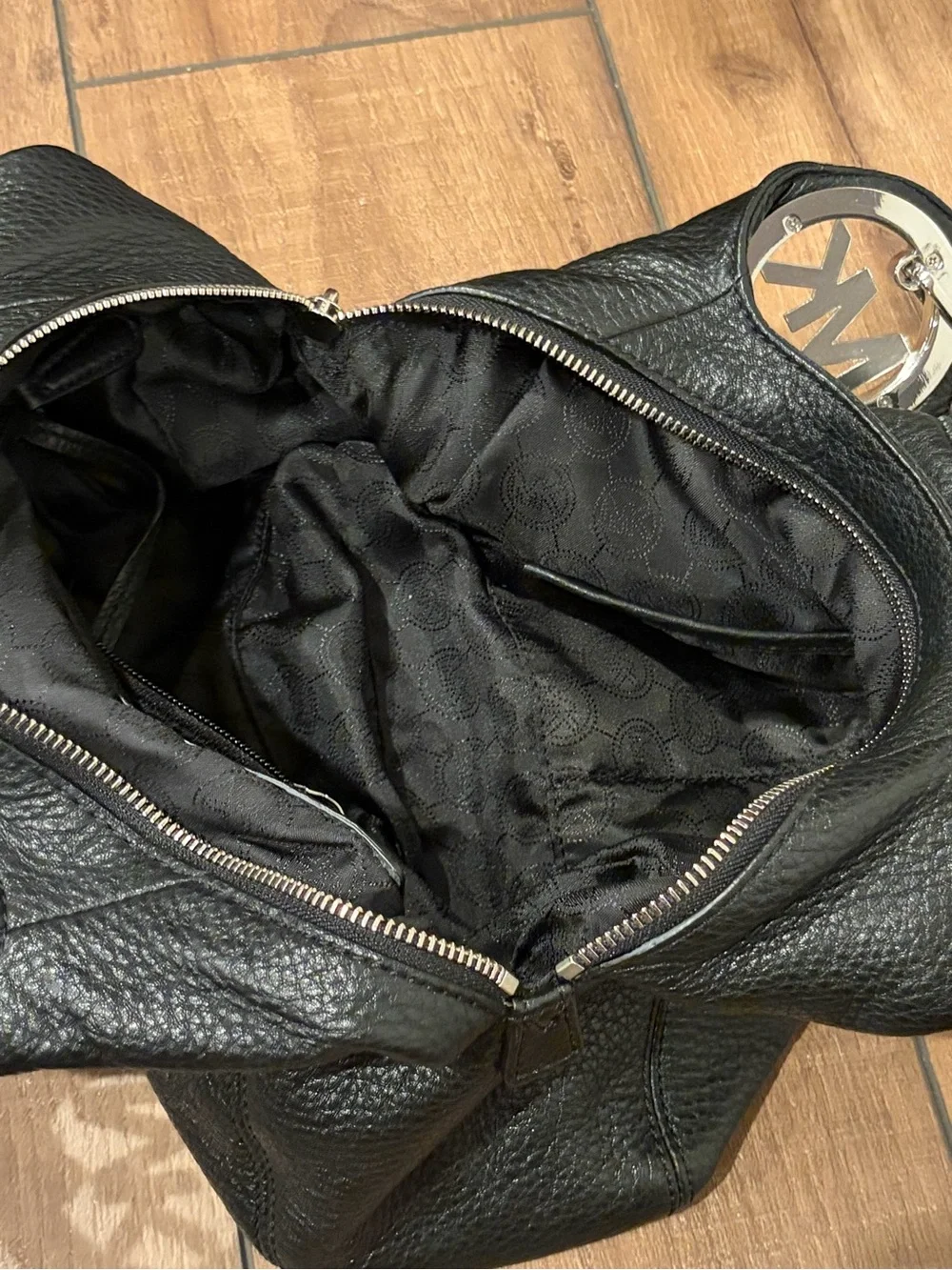 Michael Kors Black Pebbled Leather Hobo with Silver Chain Handles